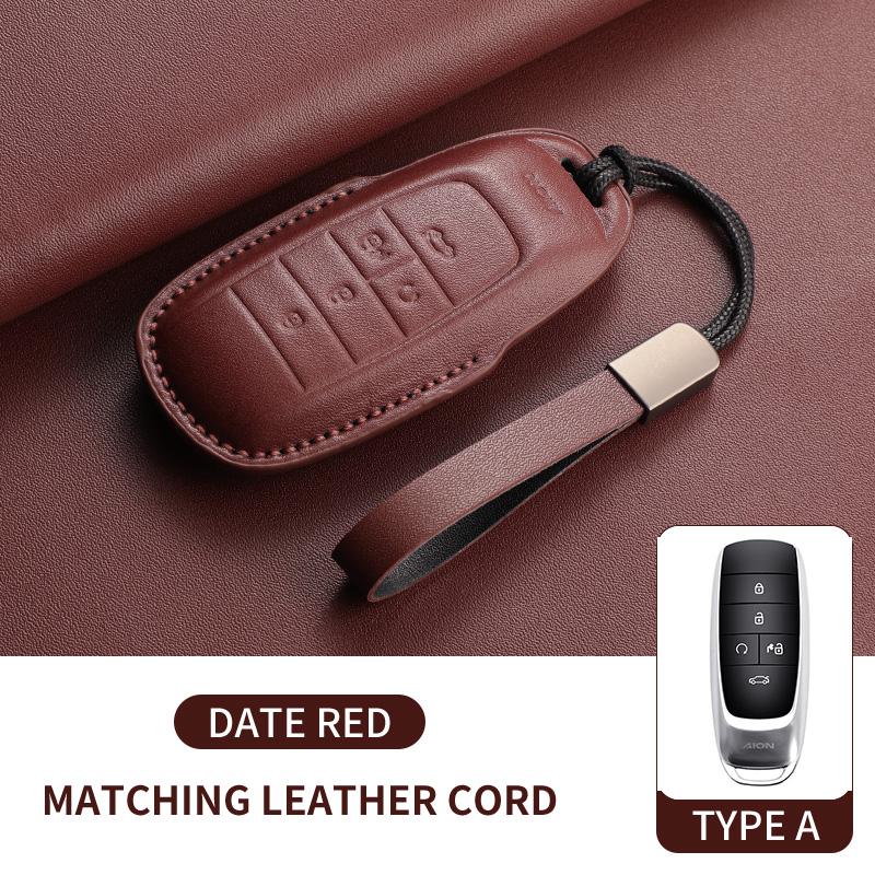 Genuine Leather Vehicles Key Fob Cover Case Housing Remote Fit For Gac Aion Y Plus S V Lx Ia5 Ut Rt Auto Housing Key Ring Anti-Scratch Case Auto