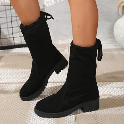 Fashion Spring Autumn Korean Version of Thick Heel Flat Short Sleeve Elastic Boots Female British Style Single Shoes Women Plus Velvet