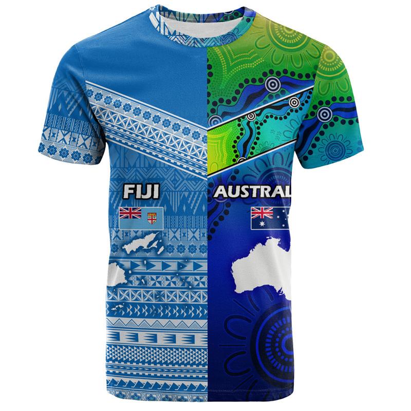 Fiji 3D Printed T-shirts Summer Round Neck Short Sleeves Casual Tops  Street Oversized men's T-shirts