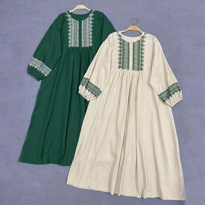 Vintage Embroidery Women Dresses Spring Autumn Loose Mori Cotton Casual Women Dress