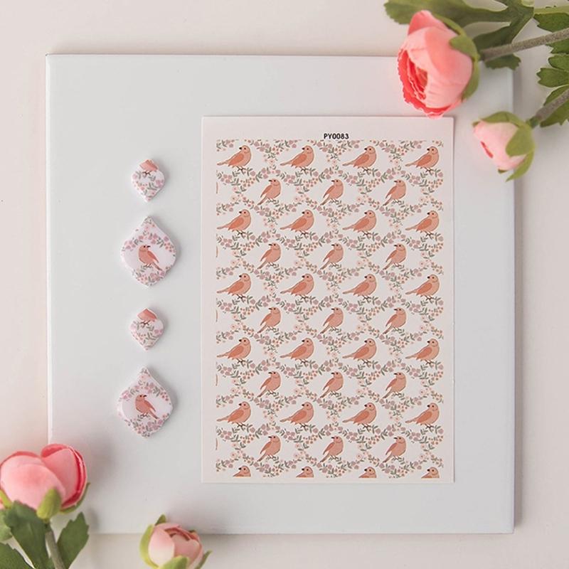 Flower Clay Transfer Paper Bird Flower Transfer Paper Water Soluble Transfer Paper for Clay Earrings Jewelry Making
