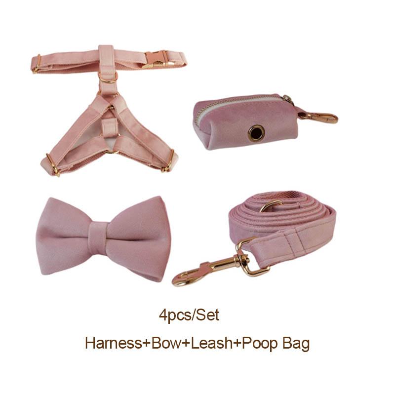 Pale Pink Velvet Dog Collar And Leash Set For Dogs Custom Engraved Nameplate Pet Supplies Dog Leash Velvet36