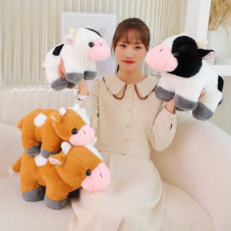 Adorable Cow Plush Toy Stuffed Standing Grassland Cartoon Animal Pillow Appeasing Huggable Plushie Gift
