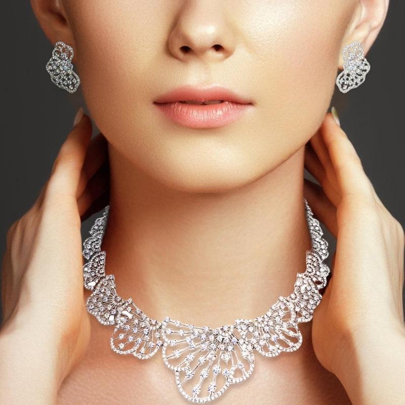 Fashionable Zirconia Necklace and Earring Set Featuring Gold Plating Accessory for Formal Event and Parties Supplies