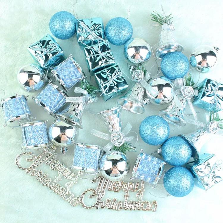 32Pcs Plastic Lake Blue Christmas Lottos Pack Pendant Tree Ornaments Pendant Decorations For Home Festive Party Supplies Gift