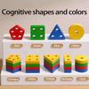 Montessori Geometry Columns Set for Kids Ages 3-6. Educational Assembly Blocks for Shape Matching.