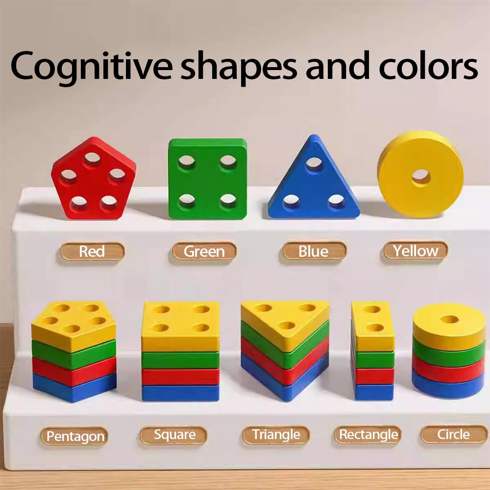 Montessori Geometry Columns Set for Kids Ages 3-6. Educational Assembly Blocks for Shape Matching.