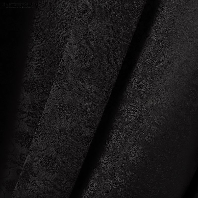 INCERUN Mens Deep V Neck Long Sleeve Floral Patchwork Front Cross Casual Elegant Crop T-shirts