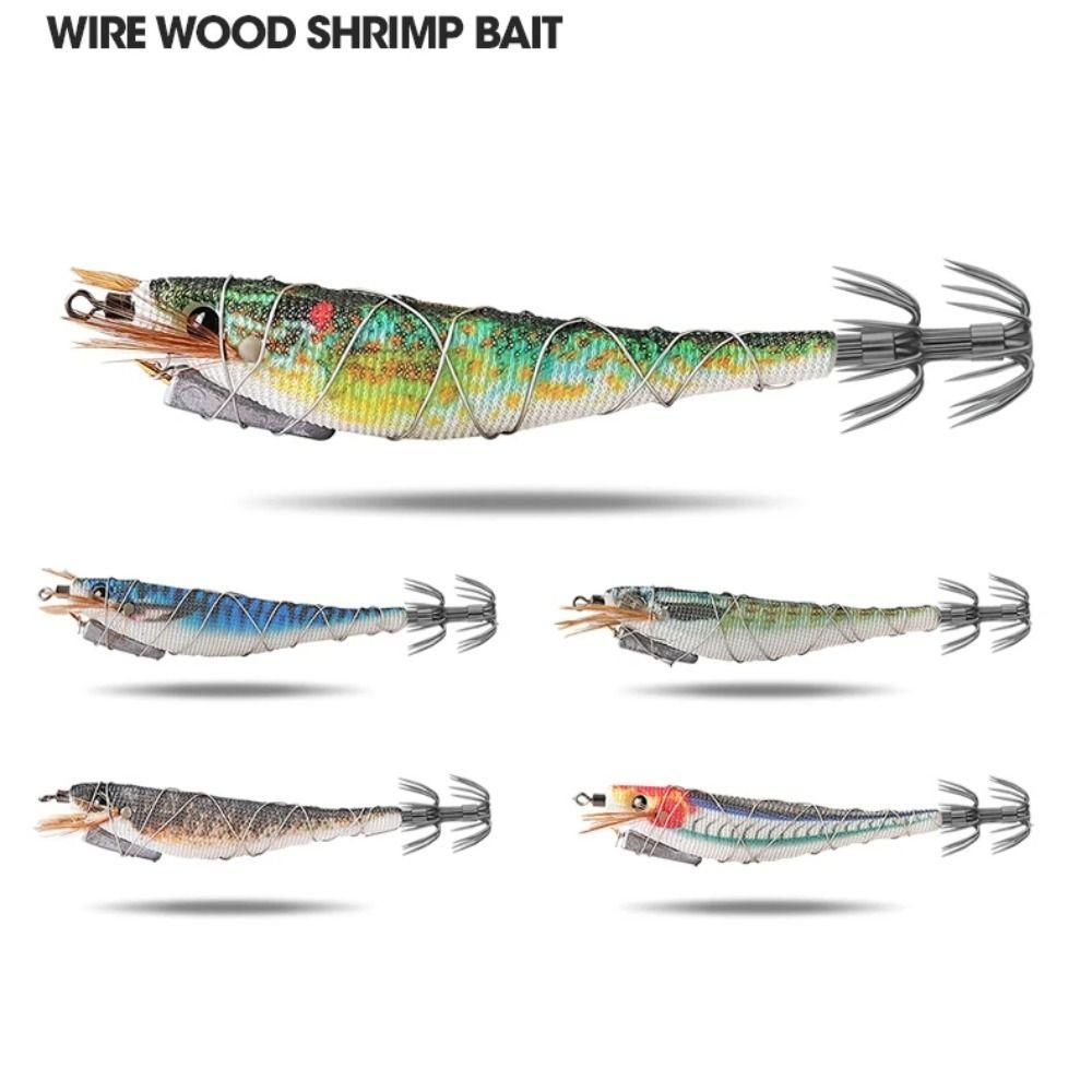 Plastic Metal Wire Wood Shrimp Multicolor Octopus Lure Durable Fishing Bait  Fishing