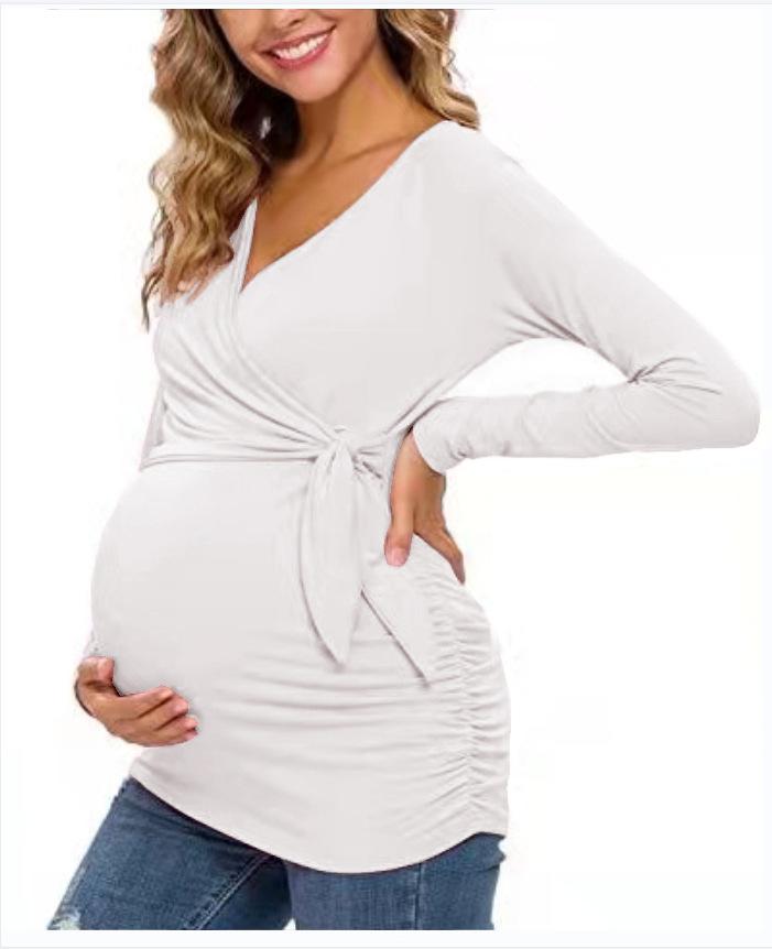 European and American trends Bao Ma cross V-neck breastfeeding T-shirt maternity top spot loose type