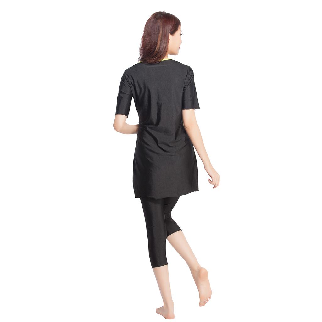 Muslimischer Badeanzug für Damen, muslimische Dame, traditionelle Kurzarm-Tops, Capri-Hosen, Damen-Patchwork, hochelastisch, islamische Strandmode, Damen-Badebekleidung