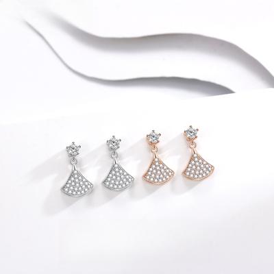 Needle Small Skirt with Diamond Fan Earrings for Women, Korean Simple and Versatile Niche Skirt Stud Earrings for Women