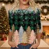 Women's Casual Christmas Print Three-Quarter Sleeve Neck Top