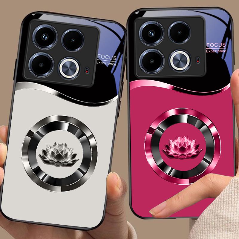 Kruh Lotus Biela Pre Infinix Note 40 4G 30i 12 G96 Smart 8 Hot 9 Play 10 11S 12 20i 50 Pro Plus 5G Puzdro na telefón z tvrdeného skla