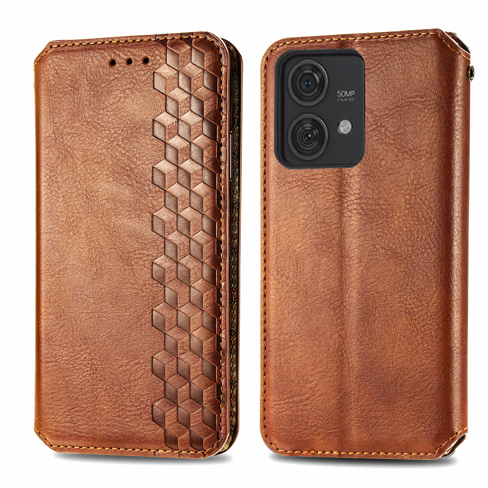 

For Motorola Edge 40 Neo 5G PU Leather Case Rhombus Imprint Wallet Stand Phone Cover Brown