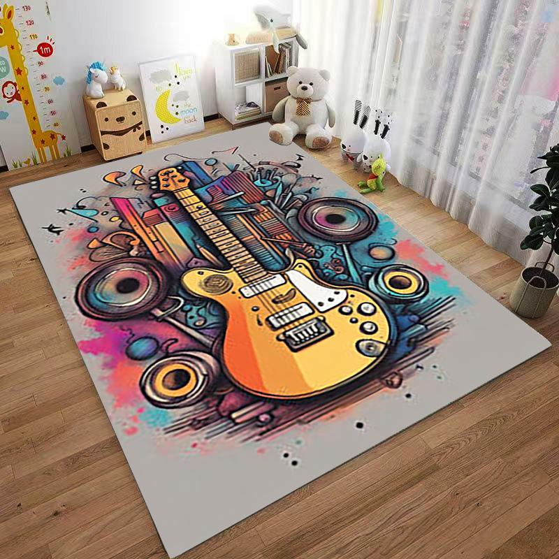 Colorful Electric Guitar Print Carpet with Speakers and Abstract Design Suitable for Use As an Anti-slip for Living Room Bedroom Sofas