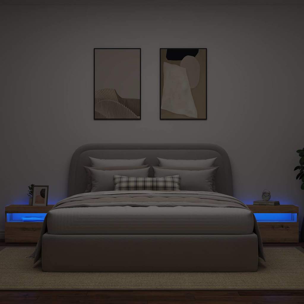 Szafka Nocna Z Oświetleniem Led, Dąb Artisan, 60X35X40 Cm