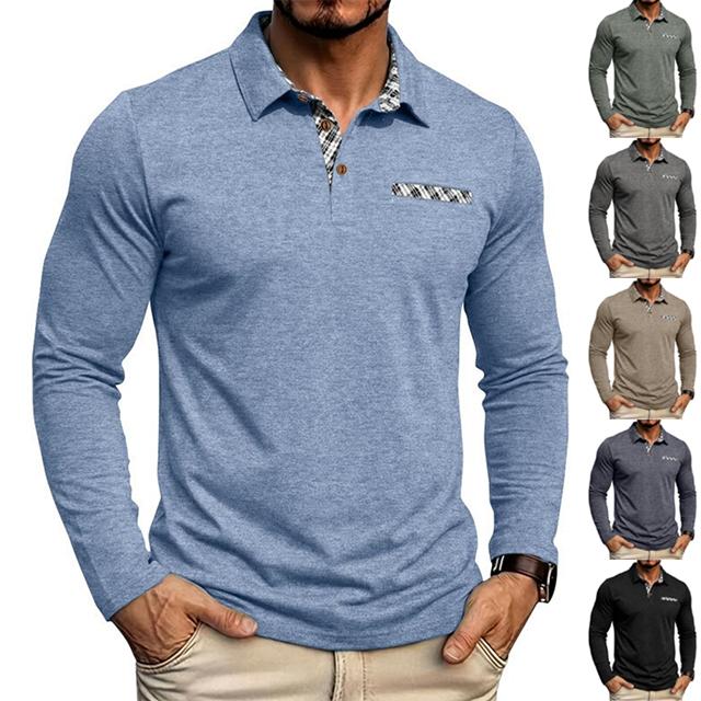 Men Long Sleeve Polo Shirt Casual Button Down Collar Pocket Design Classic Fit T Shirt Breathable Fabric Soft Material