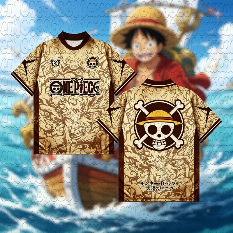 Anime One Piece Luffy Graphic Football Tee Quick Dry Moisture Wicking Unisex Sports Short Sleeve Casual Trendy Soccer Jersey Top