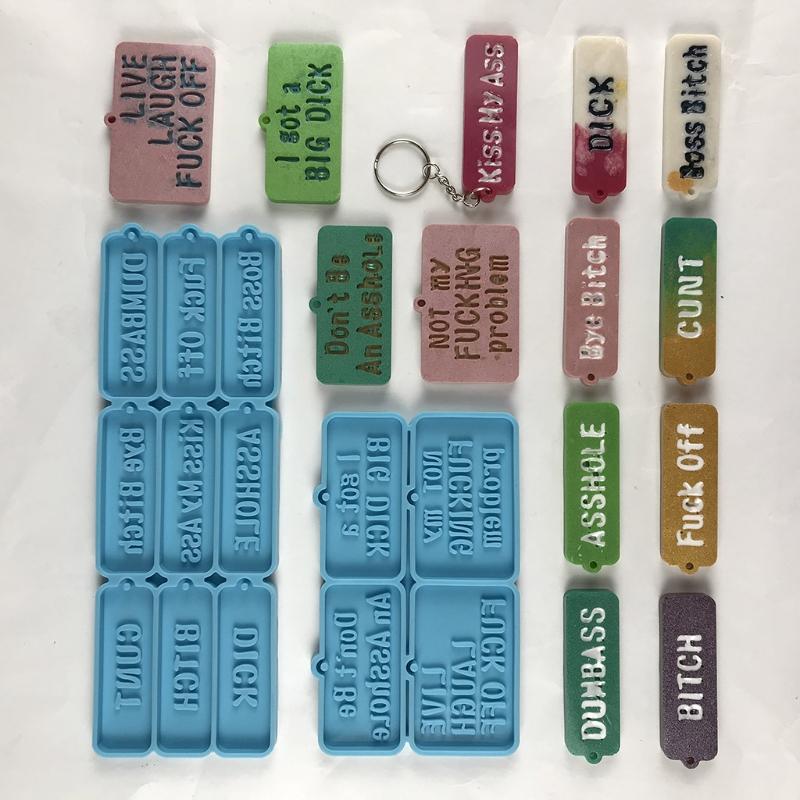 2PCS Word Resin Molds Silicone Keychain Epoxy Casting Mold for Key Fob Luggage Tag for DIY 2Pieces Crafts Pendant Making