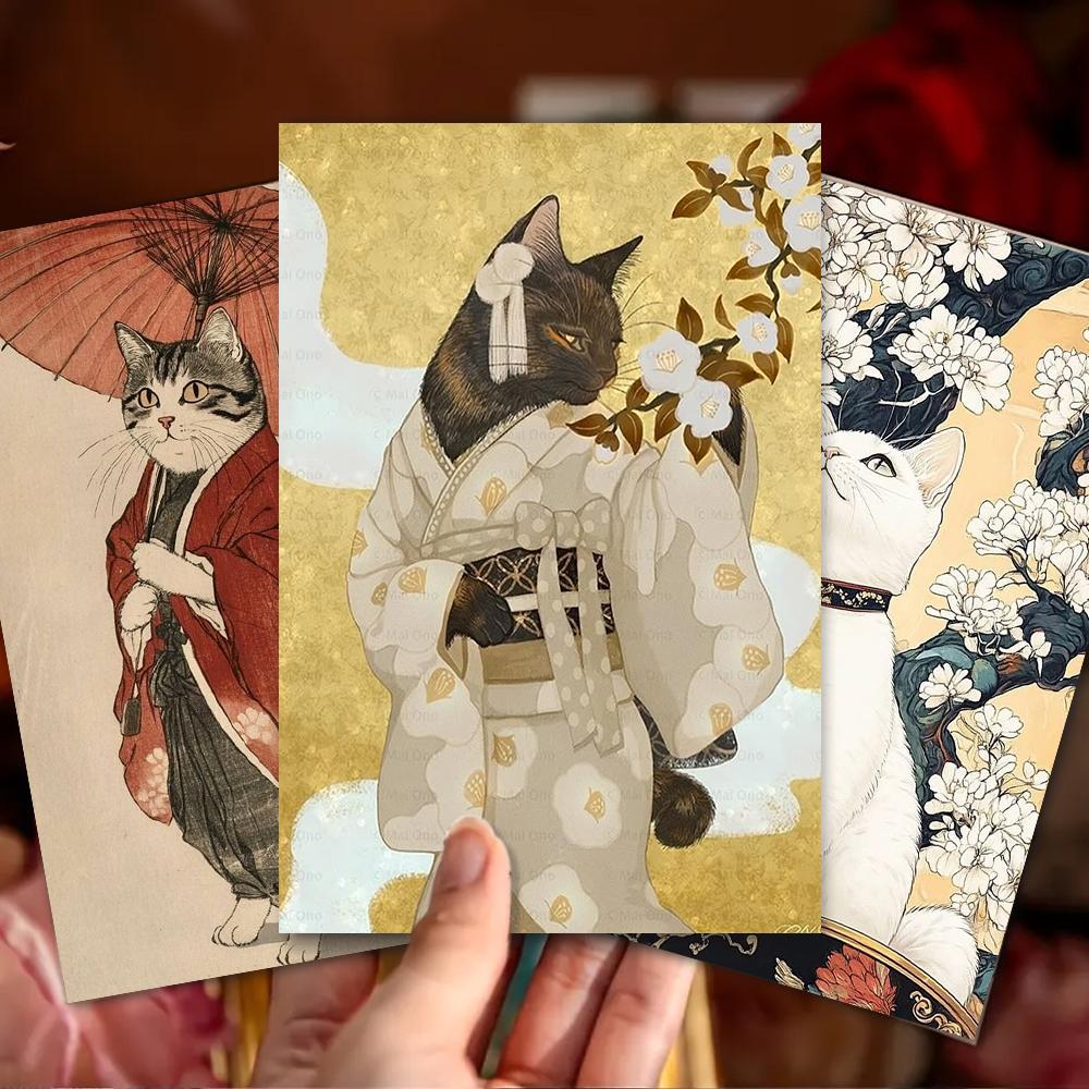 32 Pieces, Japanese-style Cat Postcard Set, Birthday/anniversary Gifts, Collectibles, Suitable for Gifting, and Mailable.