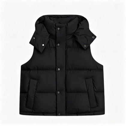 New four-grid down cotton vest women, autumn and winter removable hooded down cotton jacket vest women