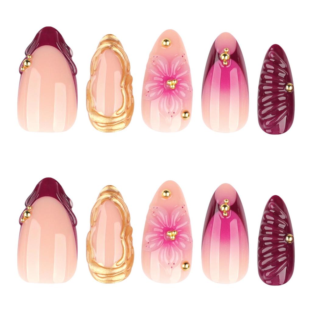 3D Flower Gradient French Wearable Nail Art Tips