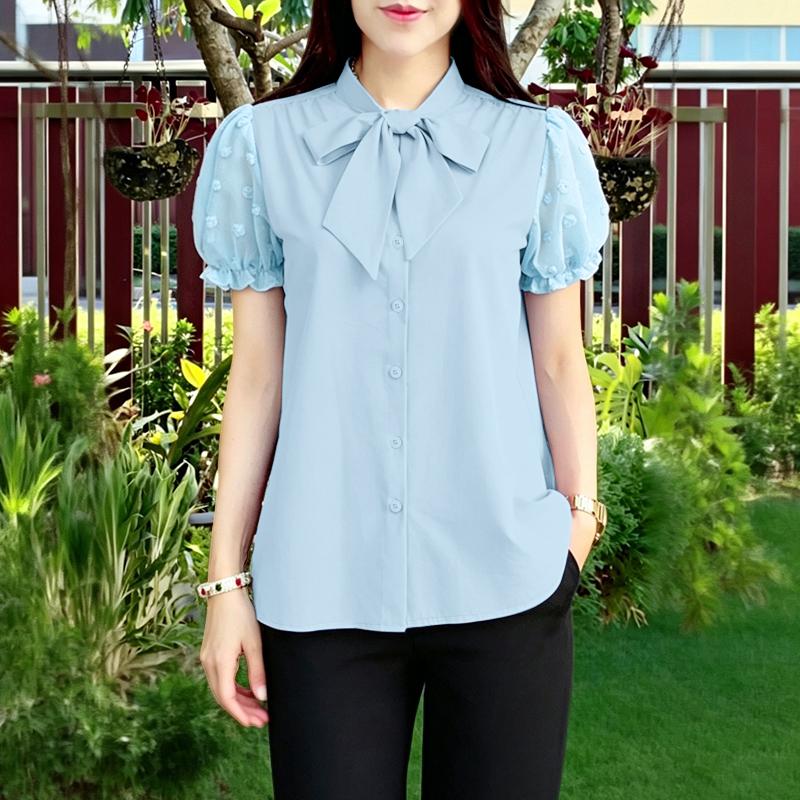 ZANZEA Women Elegant Round Neck Splice Puff Sleeve Casual Blouse S