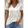 Women's Abstract Watercolor Streak Print V-Neck T-Shirt, Casual Short Sleeve Tops, Artistic Style Daily Wear for Spring & Summer