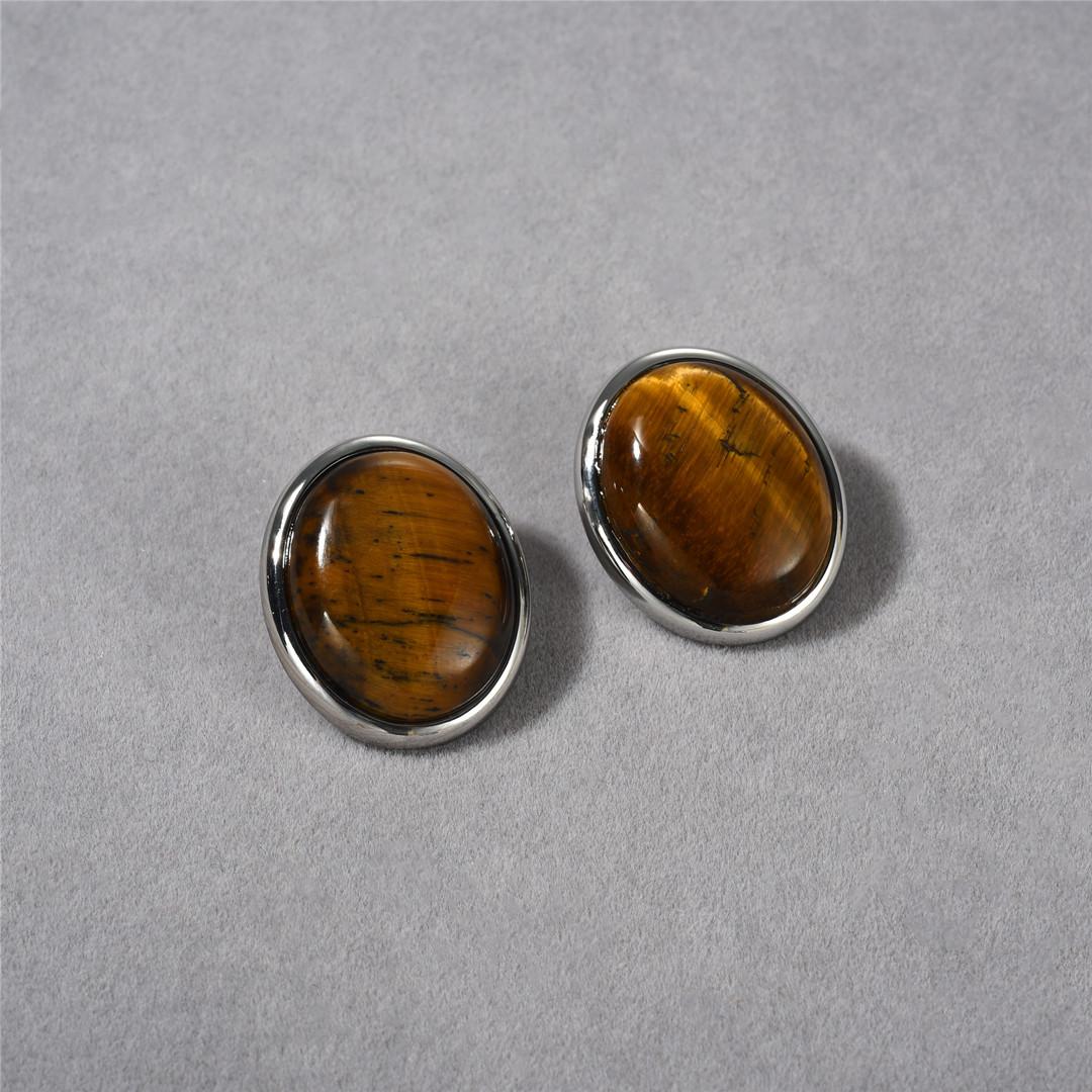 

Fashion Commuter Oval Tiger S Eye Stone Black Agate Earrings S925 Silver Needle Stud Earrings Light Luxury Temperament Earrings Women