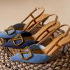 Korean Style Elegant Pointed Toe Stiletto Heel Denim Sandals for Spring and Autumn