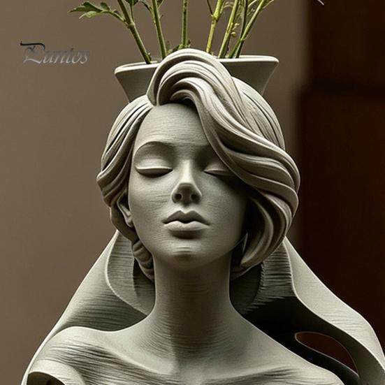 Fine Texture 3D Art Printed Human Bust Vase, Artistic Sculpture Planter for Succulents, Moisture-proof PLA Decor Matte Desktop Decor, Creative