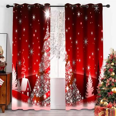 Weihnachten Schneemann Schnee Baum Rot Dünne Fenstervorhänge für Wohnzimmer Schlafzimmer Dekor 2 Stück Kostenloser Versand