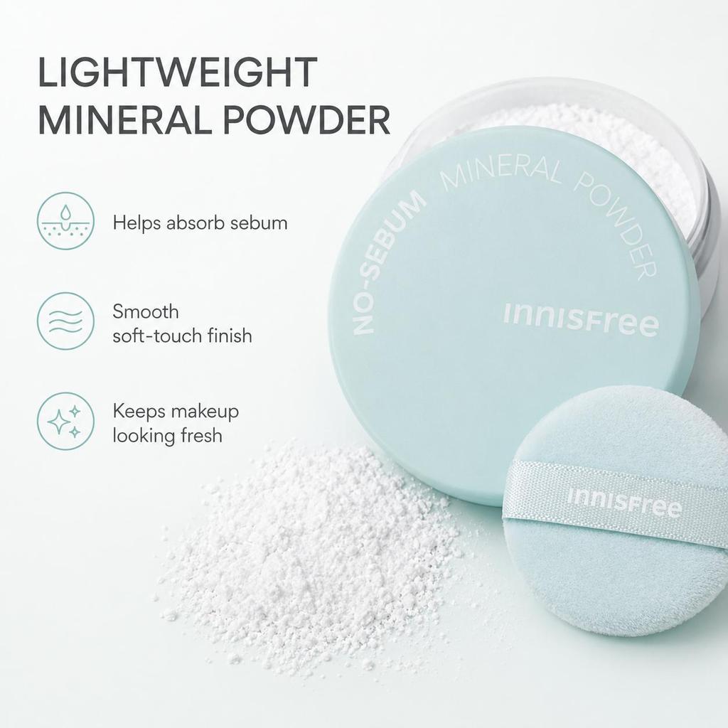 Innisfree No Sebum Mineral Powder, 5g, Oil-Absorbing Loose Setting Powder for Shine Control