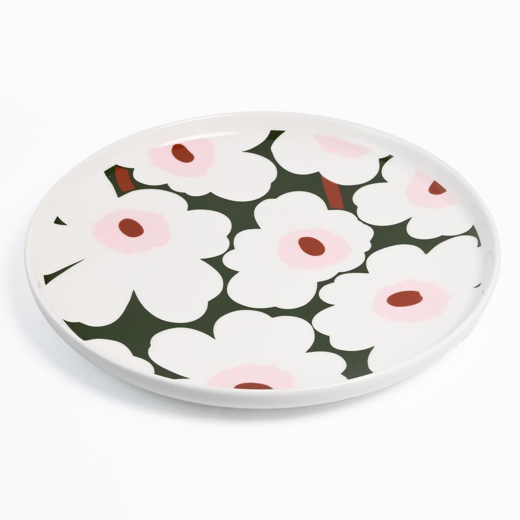 Marimekko Unikko Plate (White x Dark Green x Light Pink) 25cm 073858 163 Oiva Unikko Plate Tableware Tray Large One-Plate Dish Floral Pattern Scandina
