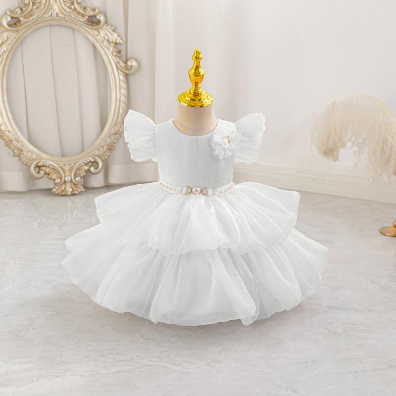 Frühlings-/Sommer-Festkleid für Kinder mit Perlen & 3D-Blumen - Kleinkind & Kleinkind