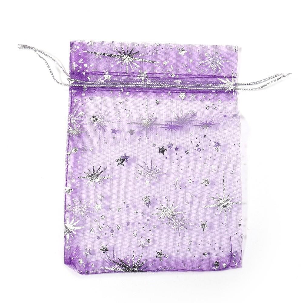 10Pcs Organza Drawstring Gifts Bag Transparent Colorful Storage Pouches 9x12cm Jewelry Packaging Bags 5x5x5cm фиолетовый