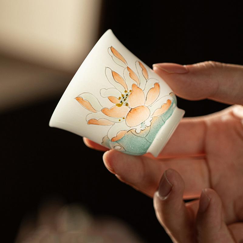 50 мл Нефритовая глина Ручная роспись Цветок лотоса Чашка для чая Ретро Чаша для чая Отдельные чашки Дегустация чая Персональная чашка Jianzhan Мастер-чашки Китайский набор для чая