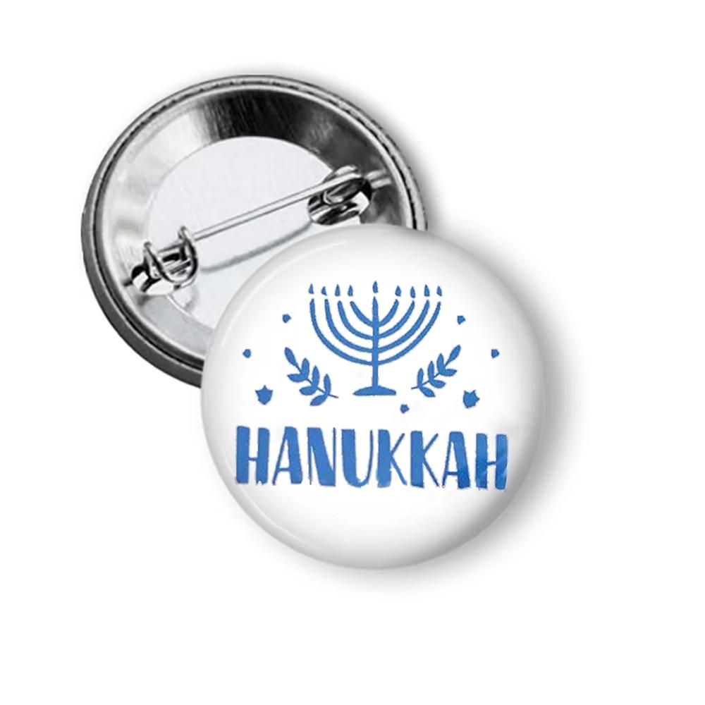 

6Pcs Rosh Hashanah Button Pin Hanukkah with Menorah Je New Year Holiday Party Decoration Shabbat Shalom Gift Photo Props 6pcs 58mm