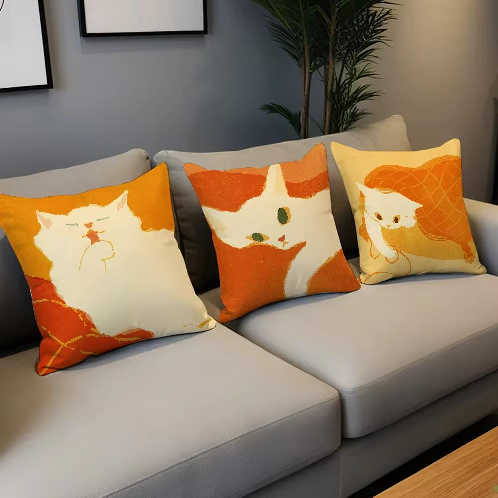 Cute Cartoon Cat Art Cushion Cover Double-sided Printed Soft Sofa Pillowcase Living Room Home Decoration Protective Cover