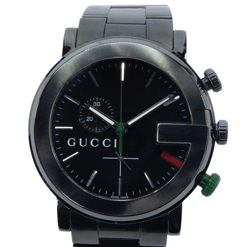 Used Working item Gucci Watch Quartz Men's G Chrono 101M Black Chronograph Large Big G Logo Red Green Simple