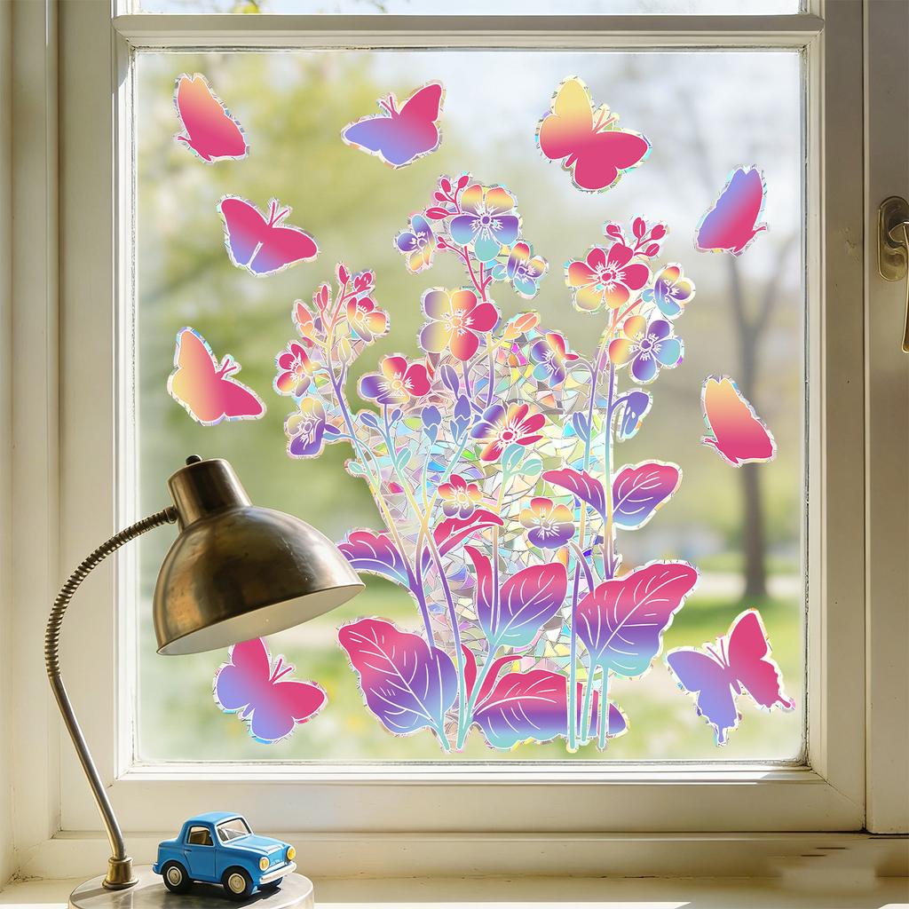 Colorful Gradual Change Butterfly Flower Living Room Balcony French Window Wall Beautification Sticker