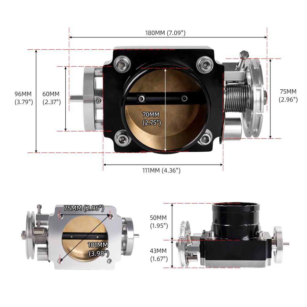 RASTP-Universal 70mm 2,75 Zoll High Flow Legierungsaluminium CNC Billet Ansaugklappenstutzen RS-THB192