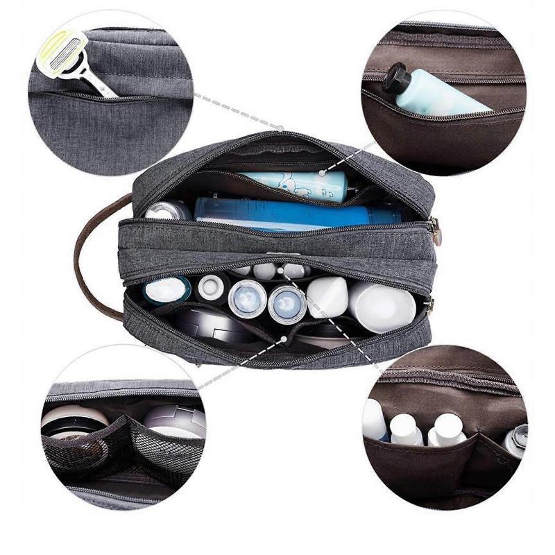 Lightweight Men's Travel Toiletry Bag With Water Resistant Oxford Cosmetic Case And Multiple Pockets for Outdoor  Gray