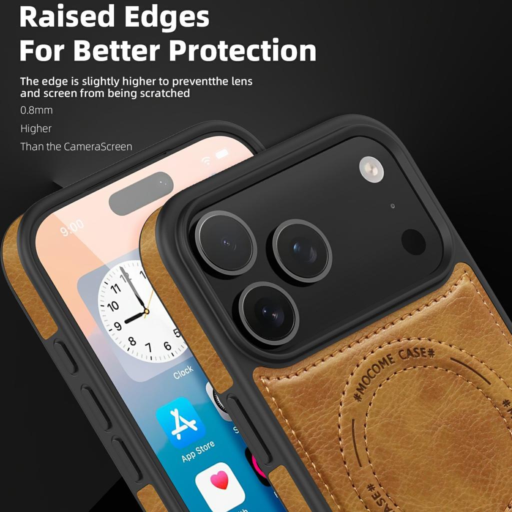 For iPhone 17 Pro Case Compatible with MagSafe Kickstand Leather Phone Back Cover