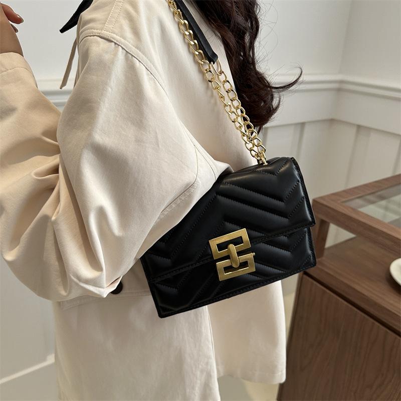 Embroidery Thread Fashion PU2025 New Simple Chain Crossbody Retro Lock Foreign Style Shoulder Small Square Bag Woman