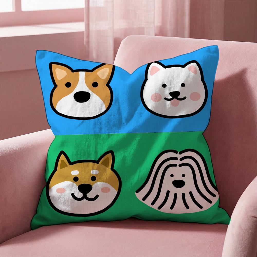 Cartoon Simple Cute Dog Cushion Cover Multi-Scene Pillow Cover for Home & Car - Reversible, Soft & Durable for Daily Use