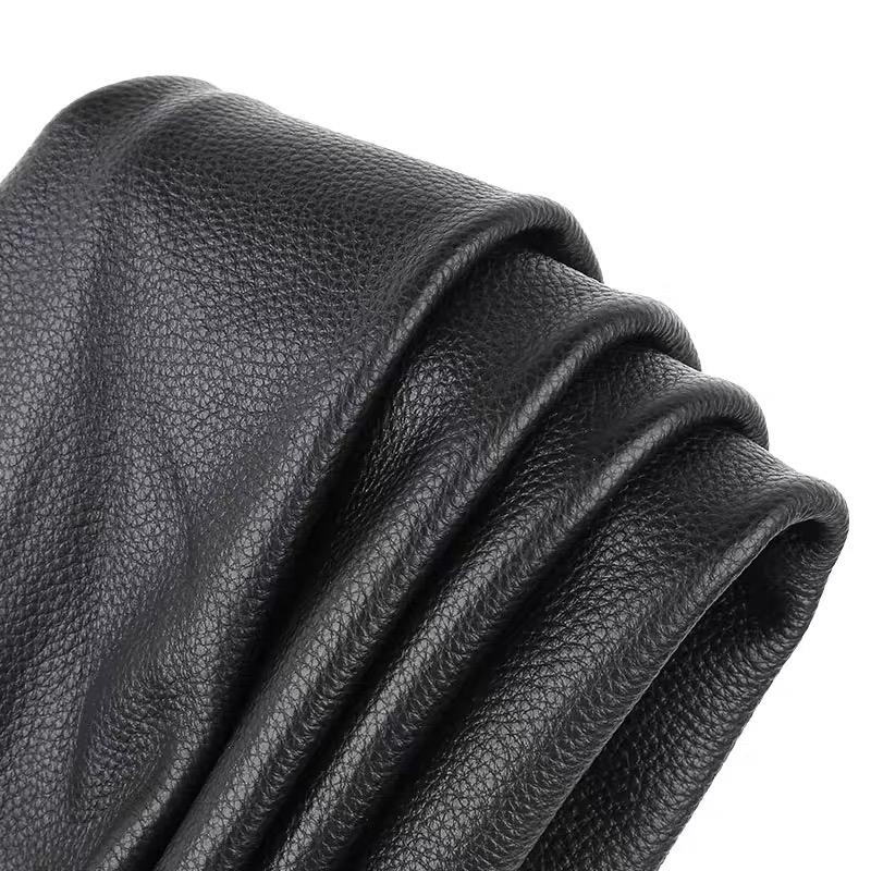 Black cowhide leather lychee pattern soft bag sofa head layer cowhide fabric leather fabric whole piece leather fabric