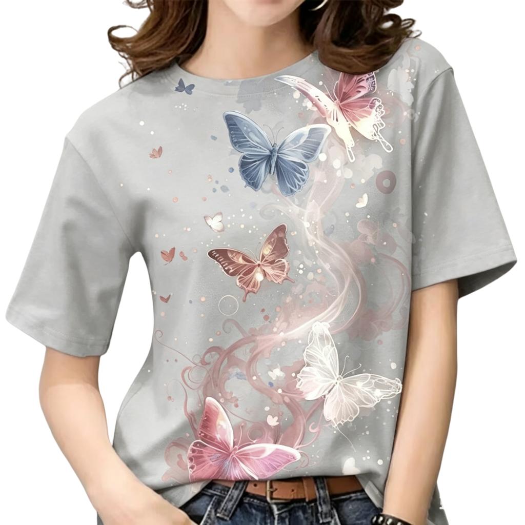 2026 Summer New Fantasy Butterfly Print Women's Short-Sleeve T-Shirt, Loose Fit, Fashionable Slimming Top