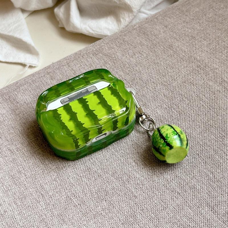 Cute Watermelon-Pattern Wavy Edge Earphone Case with Watermelon Pendant Earphone Case Suitable for AirPods 1 2 3 4 Pro Pro2 Pro3